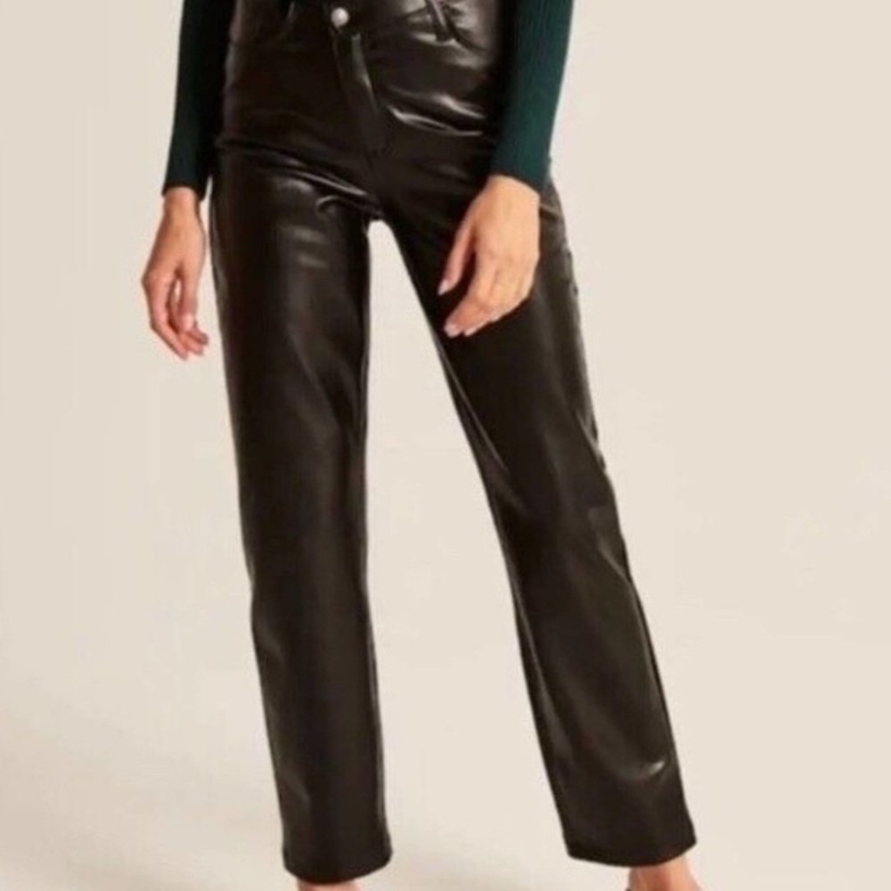 Abercrombie & Fitch Black Leather Straight Leg Pants